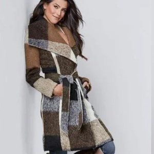 VENUS Belted Plaid Coat